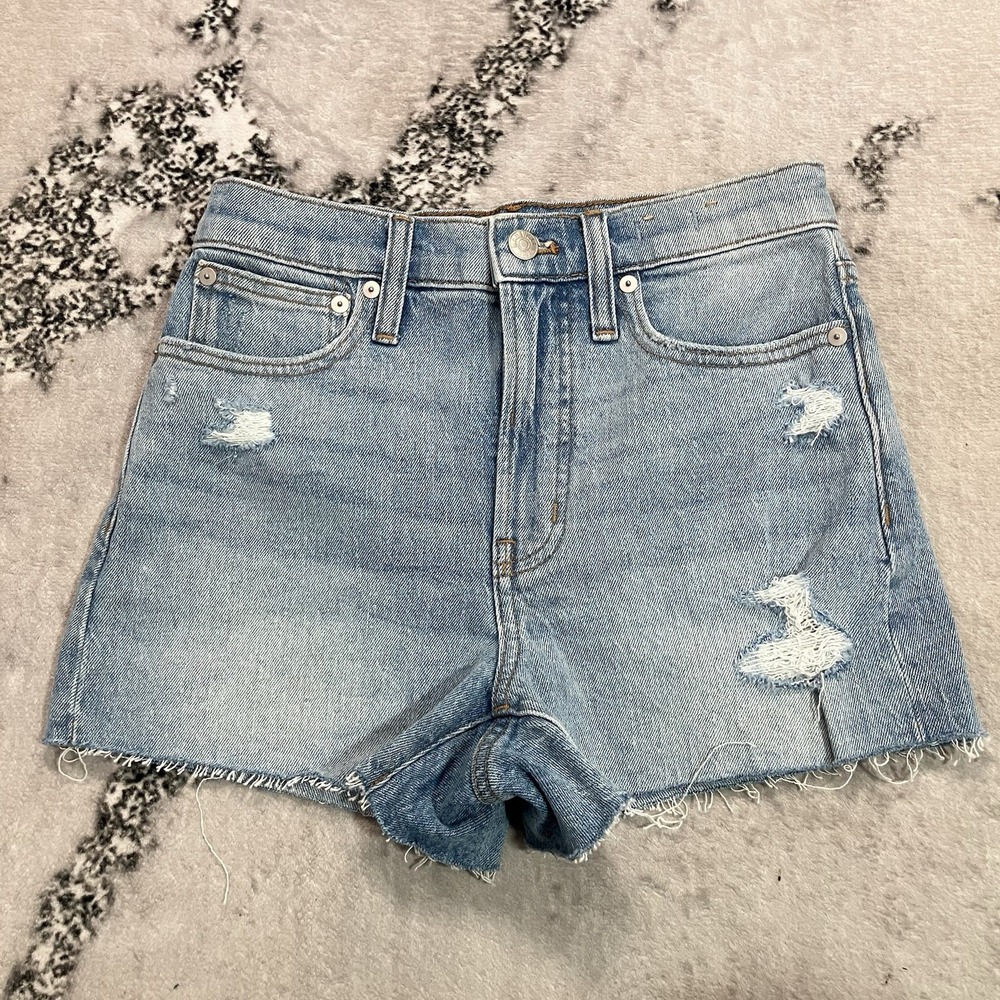 Madewell Perfect Jean Short Womens 24 High Rise Distressed Raw Hem Denim